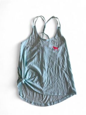Light Blue Victoria’s Secret PINK Women's Strappy Tank Top with Pink Dog Logo